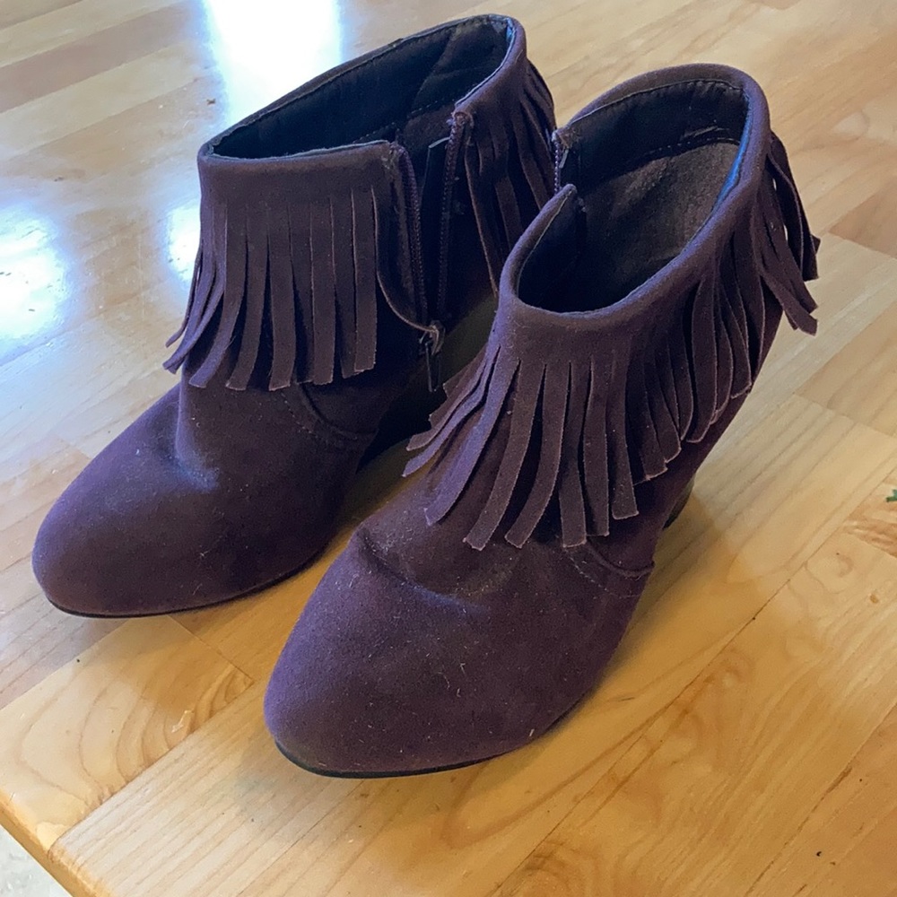 Charming Charlie purple fringe booties